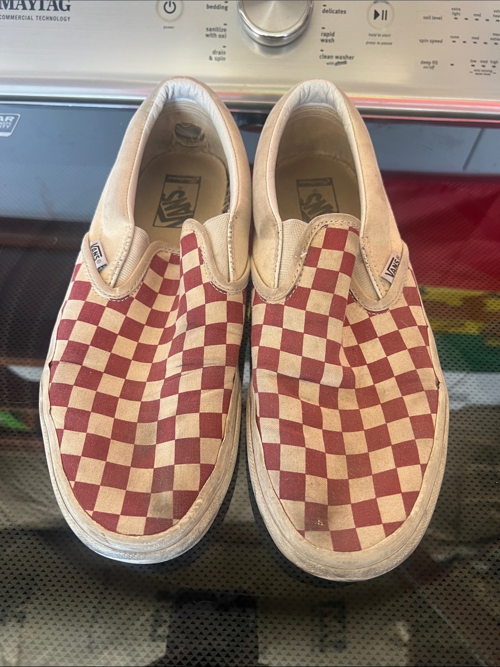 Vans Checkerboard Slip-On Sneakers - Red & Cream